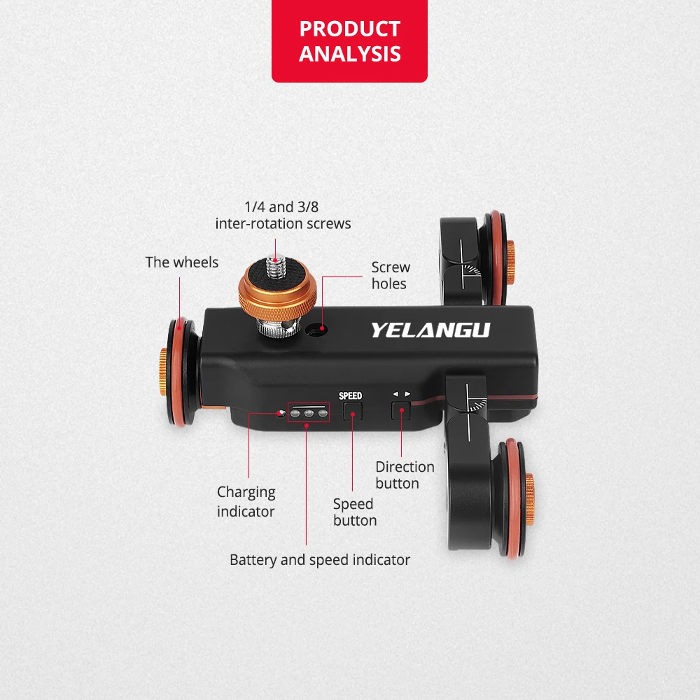 YELANGU L4X Camera Slider Smart Motorized Video Dolly Car Rail Systems Remote Control For DSLR Camera Huawei Xiaomi Iphone Pro