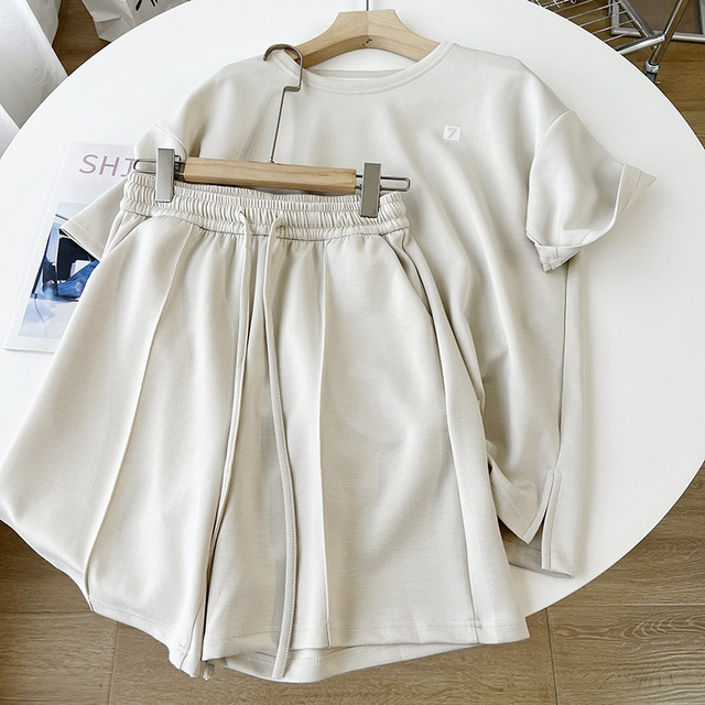 Women Summer Short Sleeve O-Neck T Shirts With Shorts Stretch Waist Two Pieces Sets Ladies Outfits Fashion Clothes