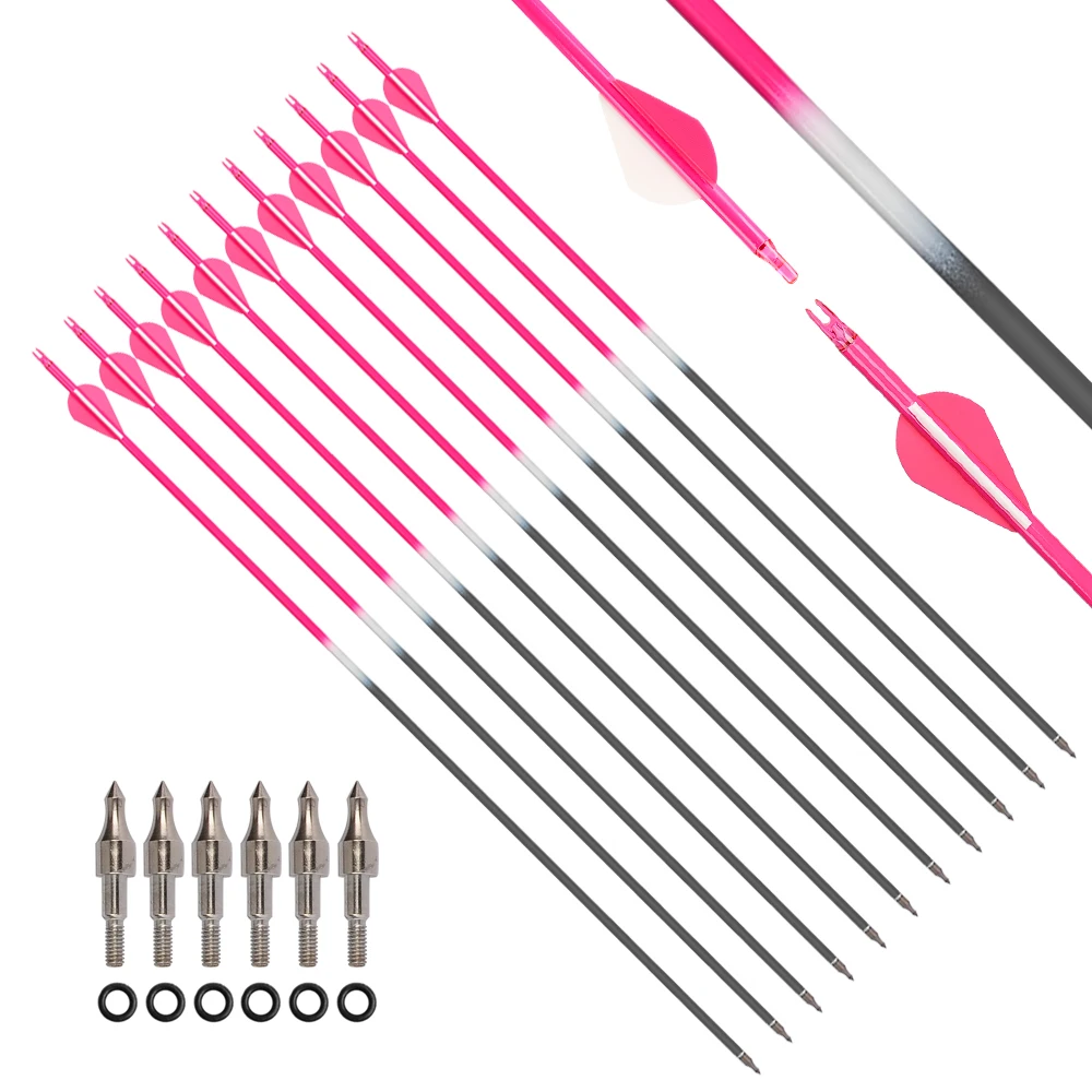 

30 inches Pure Carbon Arrow Spine 340 Diameter 7.8mm with Changable Arrowhead for Compound Bow Archery Shooting