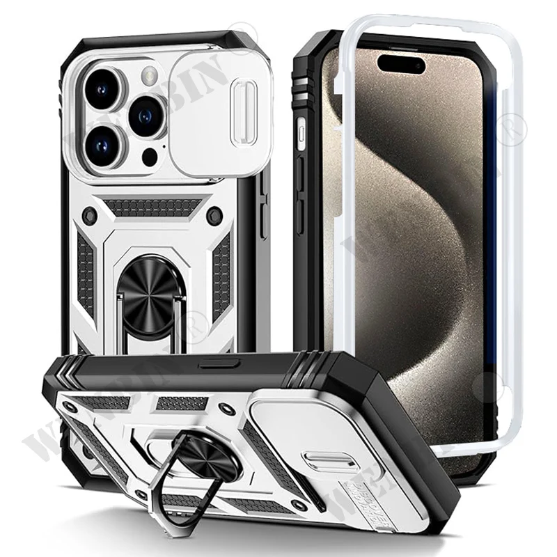 thumbnail image 1 of Case For iPhone 15 14 13 12 11 Pro Max Plus Mini XS XR X 8 7 Plus 8 7 SE Heavy Duty with Camera 360 Degree Kickstand Cover, 1 of 5