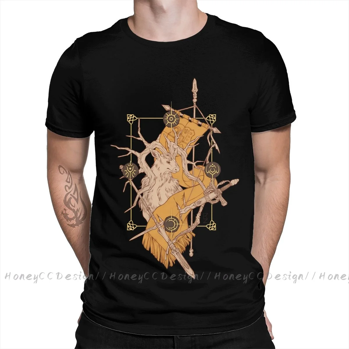T-Shirt In Cotone Con Stampa Emblema Del Fuoco Camiseta Hombre Tribute To The Golden Deer For Men Fashion Streetwear Shirt Gift
