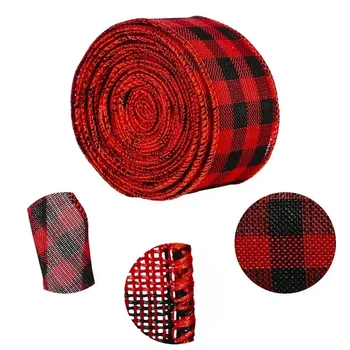 2 Meters Christmas Plaid Ribbon Red and Black Plaid Ribbon Tree Birthday Party Decoration The Decor is Simple and Atmospheric 2