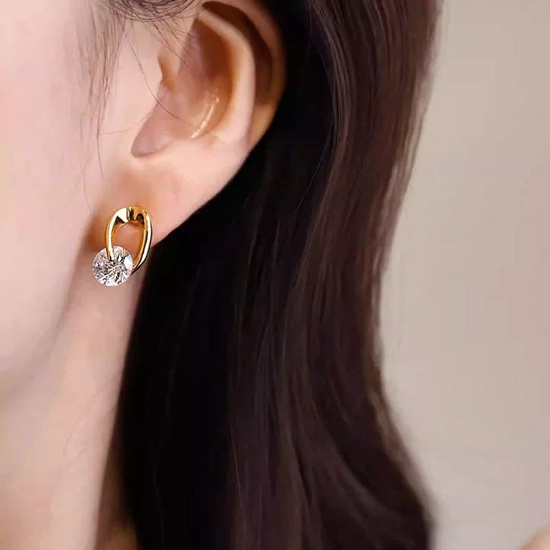 Licht Luxus Funkelnden Zirkon Anhänger Gold Farbe Geometrische Ohrringe Für frauen Neue Jahr Temperament Zubehör Trendy Schmuck – Detail 5