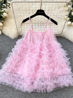 SINGREINY Summer Birthday Party Dress Strapless French Style Solid Sundress Ladies Sexy Gentle Vacation Mesh Loose Tutu Dress - Image 5