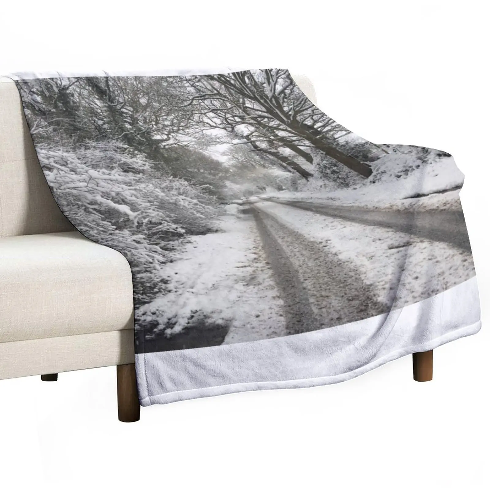 

New Braggs Farm Lane in the snow Throw Blanket Personalized Gift bed plaid Flannel Blanket
