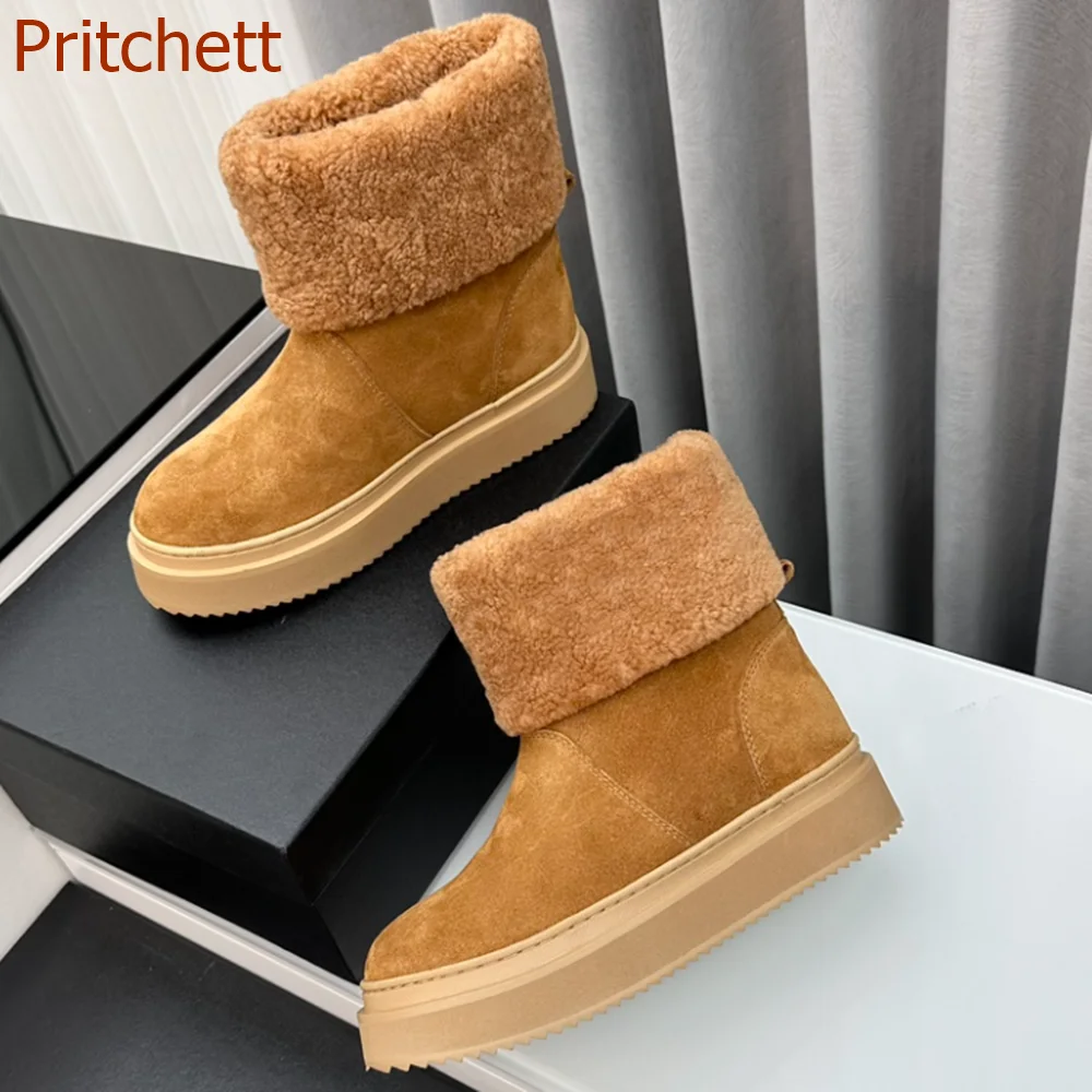 

Round Toe Mid Calf Women Boots Solid Genuine Leather Fashion Casual Comfortable Flat Sole Winter Women Shoes 2023 New Arrivals