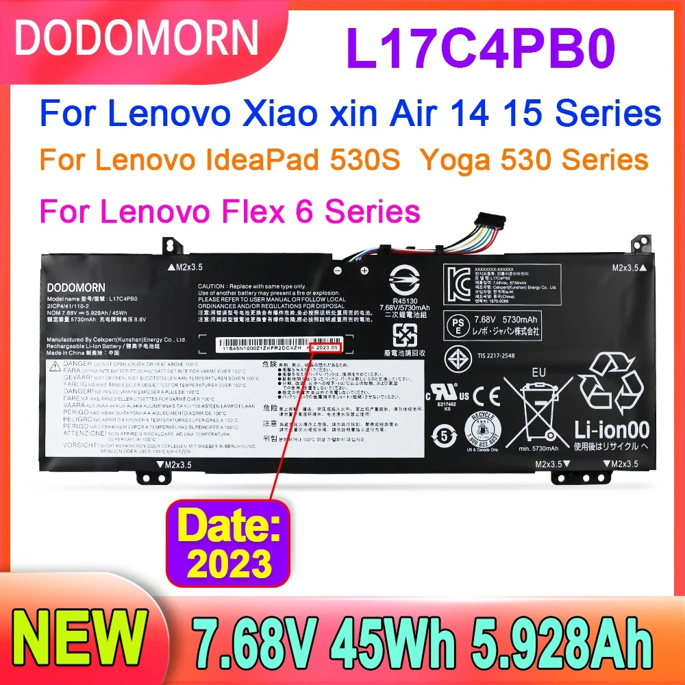 Bateria do Portátil para Lenovo ar de Xiaoxin 14arr 14ikbr 15arr 15ikbr Ideapad 530s14ikb 530s-15ikb 7.68v 45wh 5.928ah L17c4pb0 Novo