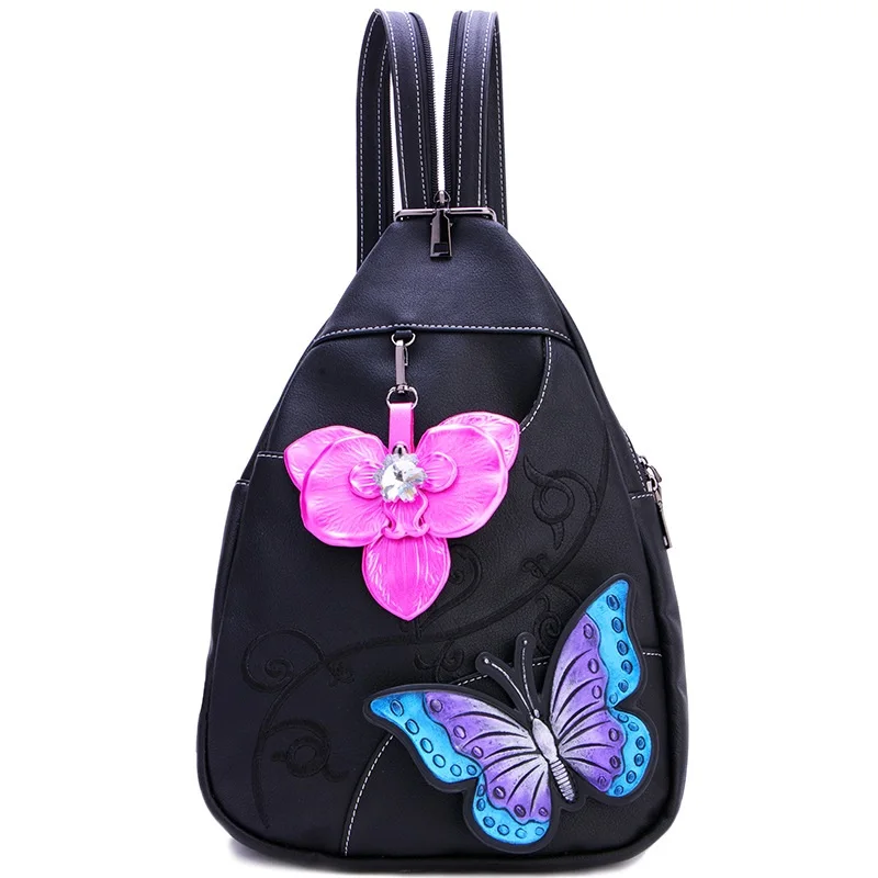 2024 Women New Anti-theft Chest Bag Embroidery Soft Large Capacity Double Zipper Butterfly ShoulderBag Fashion backpack Travel