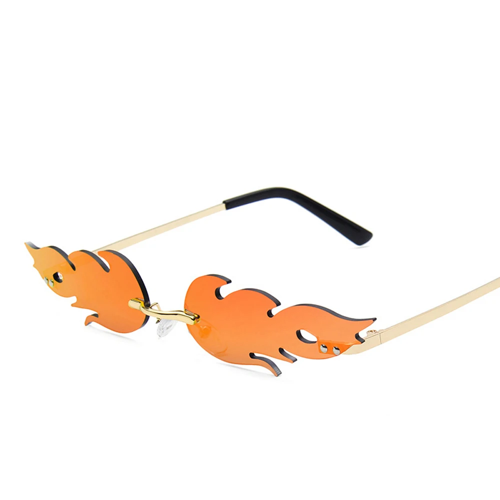 Mode Vuur Vlam Zonnebril Vrouwen Randloze Golf Zonnebril Metalen Tinten Voor Vintage Vrouwen Spiegelbril UV400_voghion.com