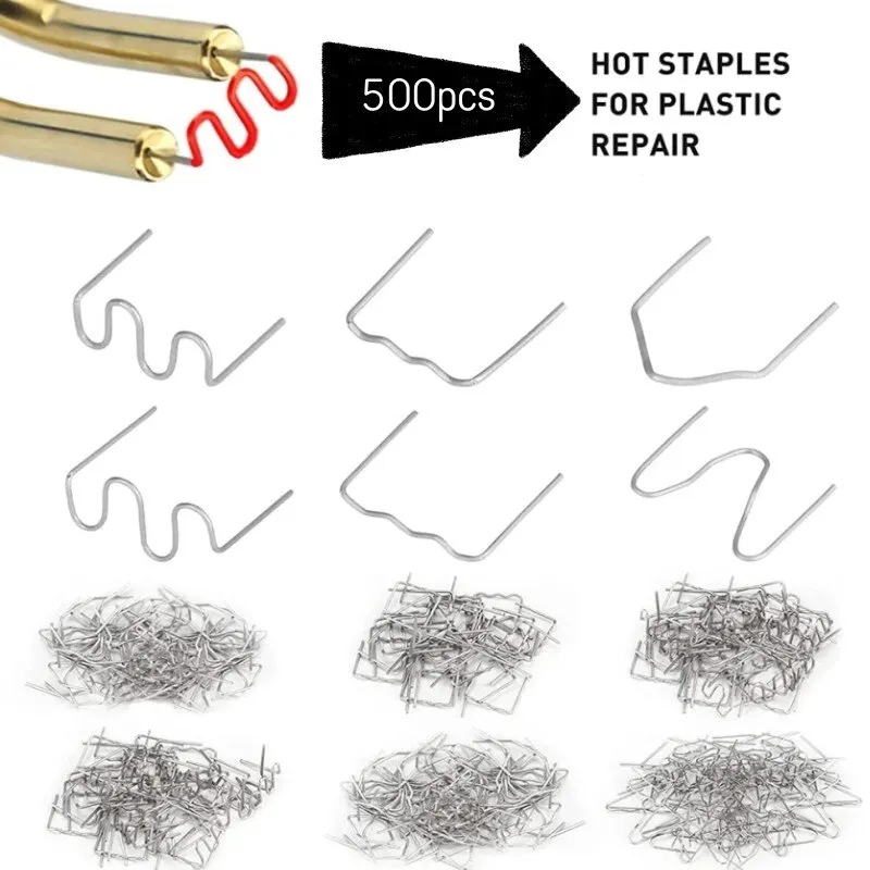 500-Piece Plastic Bumper Repair Hot Staples - 0.6mm Flat Stainless Steel Welding Staples