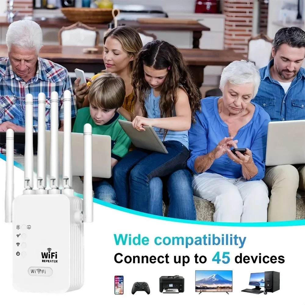 2.4G/5G WiFi Booster 1200Mbps Wireless WiFi Repeater WIFI Extender Network Amplifier 360° Full Coverage Signal for Office Home 2