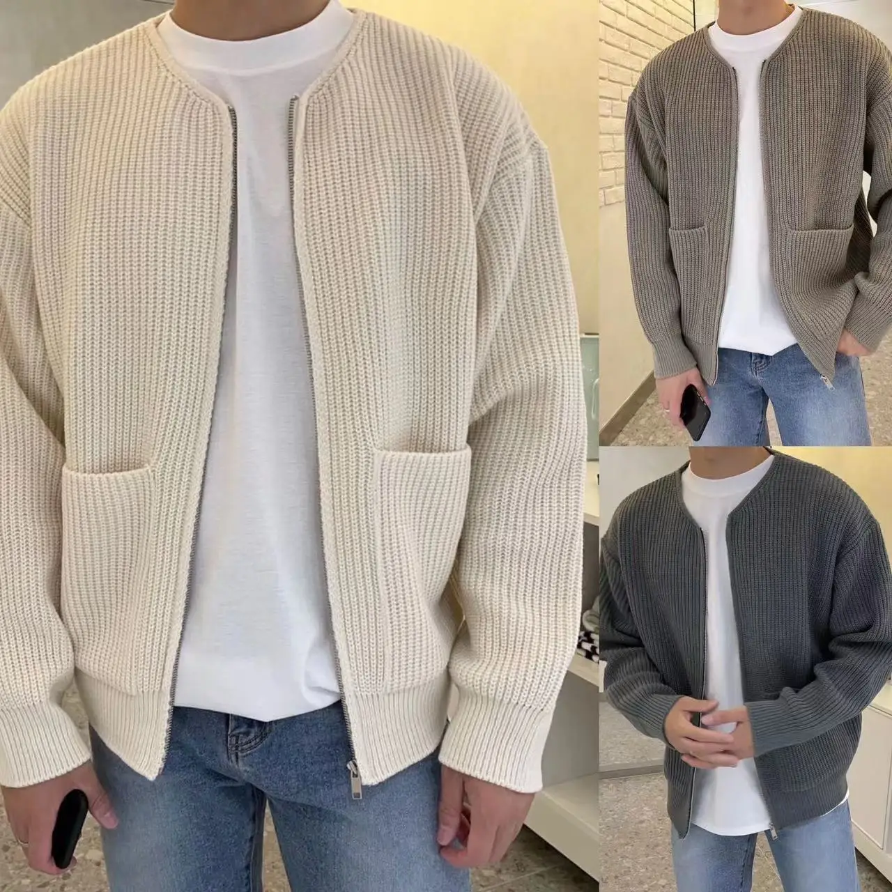 

Men's Knitted Loose Sweater, Monochromatic Cardigan, Casual, Lazy, Ins Fashion, Trend, New, Autumn, Winter, 2023, 329