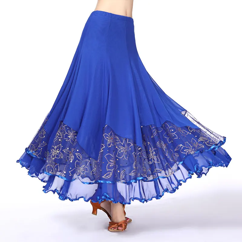 

Sequin Modern Dance Skirt for Women Flamenco Dance Skirts Long Swing Standard Waltz Spanish Ballroom Dancing Tango Stage Clothes