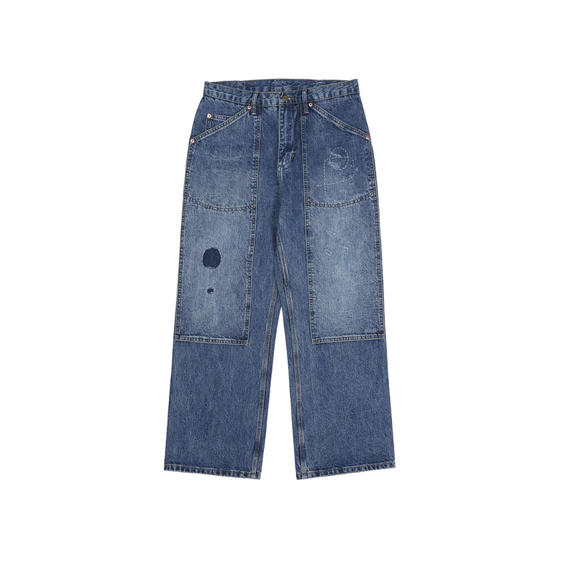 Second Order Double Knee Carpenter Jean Washed Selvage Denim Work Pants For Men 5