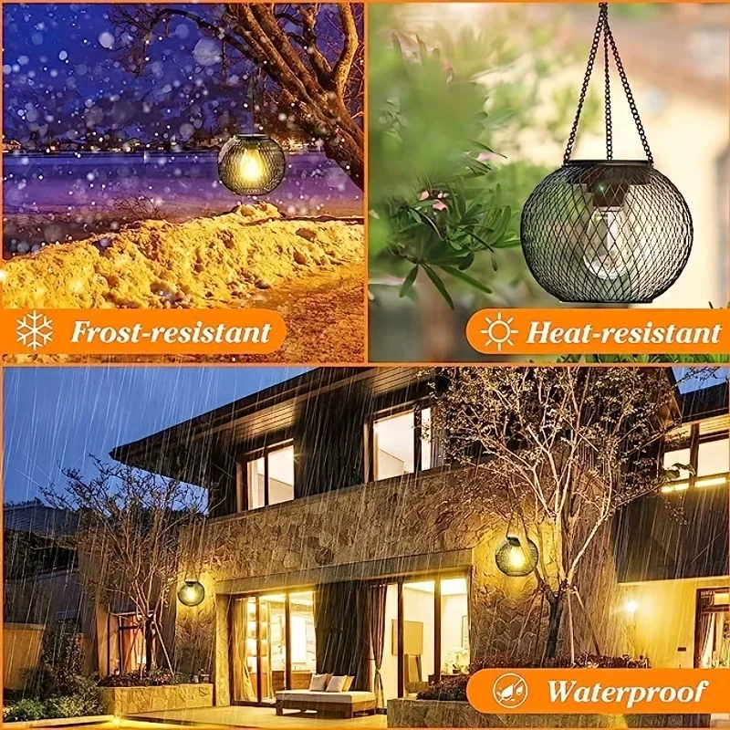 2PCS Outdoor Solar Lanterns Light Hanging Solar Lights Decorative LED Lighting Metal Waterproof Tree Light For Garden Yard Patio