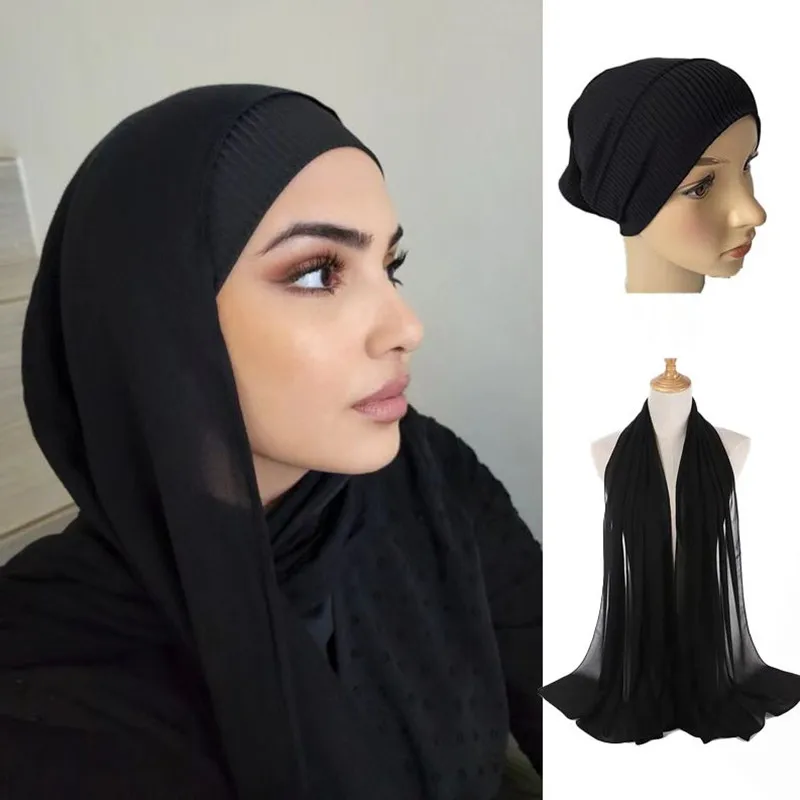 

Fashion Muslim Women Headscarf Free Inner Matching With Chiffon Hijab Shawl Good Stitching 180X70CM