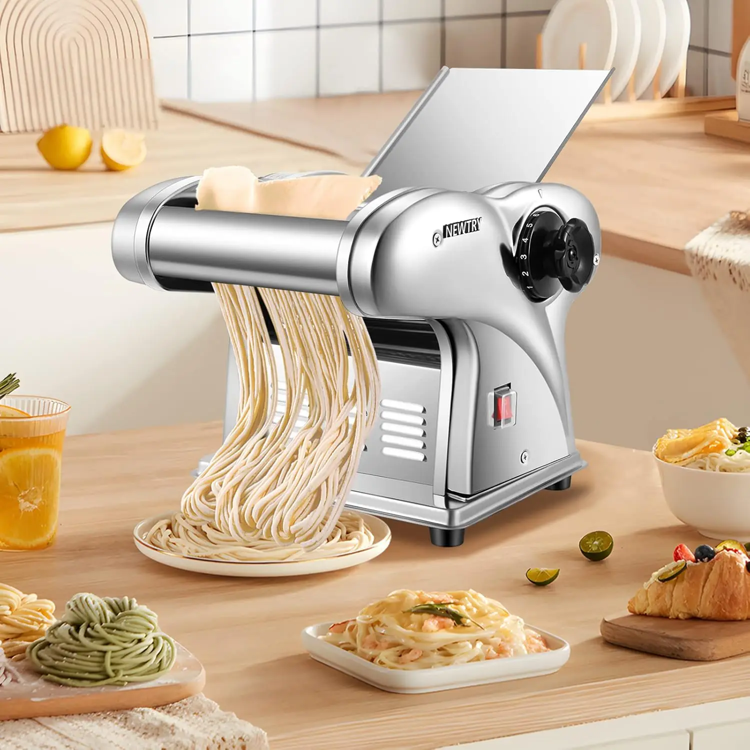 Electric Pasta Maker Noodle Maker Pasta Making Machine Dough Roller Cutter Thickness Adjustable Stainless Steel US 110V f