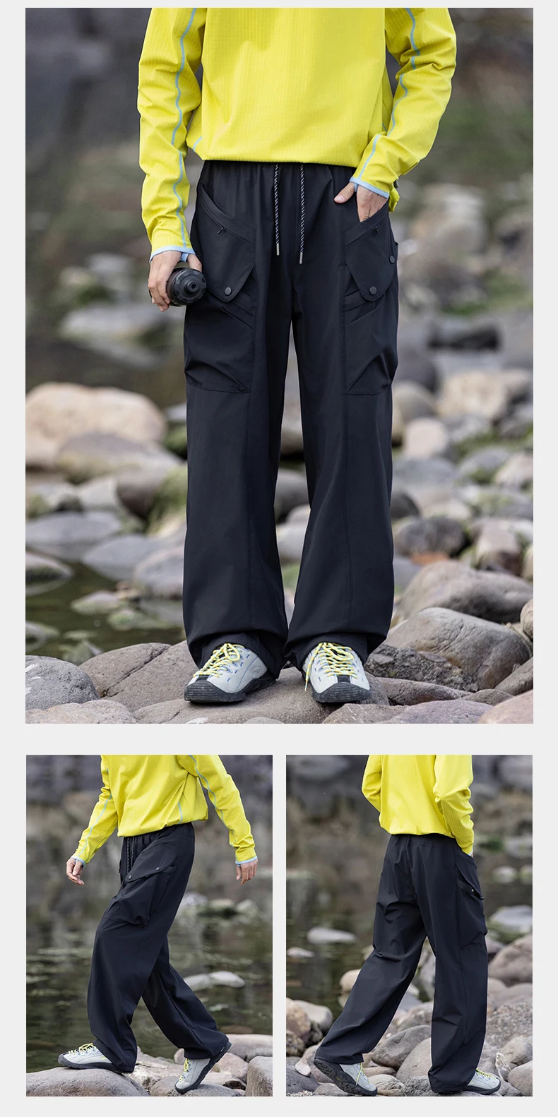 Men's Green Quick Dry Cargo Hiking Pants with Drawstring Waist