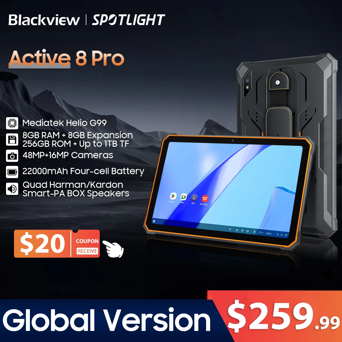 

Blackview Active 8 Pro First Rugged Tablets 10.36" 2.4K Display Android 13 Helio G99 16GB 256GB Tablet PC 22000mAh 33W