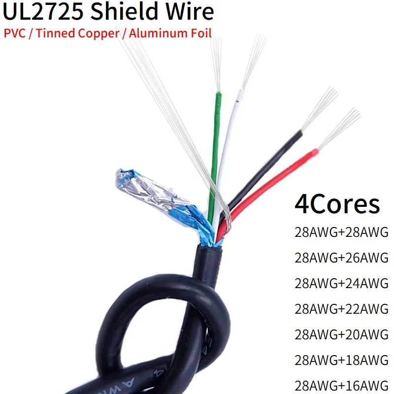 2M/10M Afgeschermde Draad 28AWG - 16AWG Aluminiumfolie Vertind Koper Lijn 4Cores Zachte Pvc UL2725 diy Usb Audio Elektronische Signaal Kabel