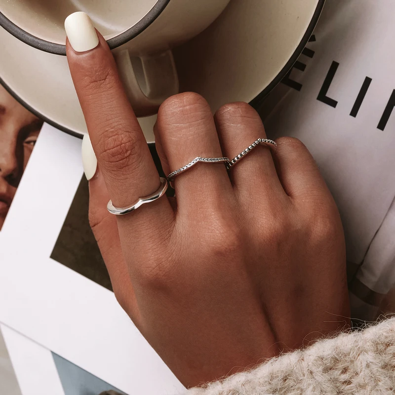 Silver Ring 925 Sterling Silver Shimmering Wish Stackable Finger Ring For Women