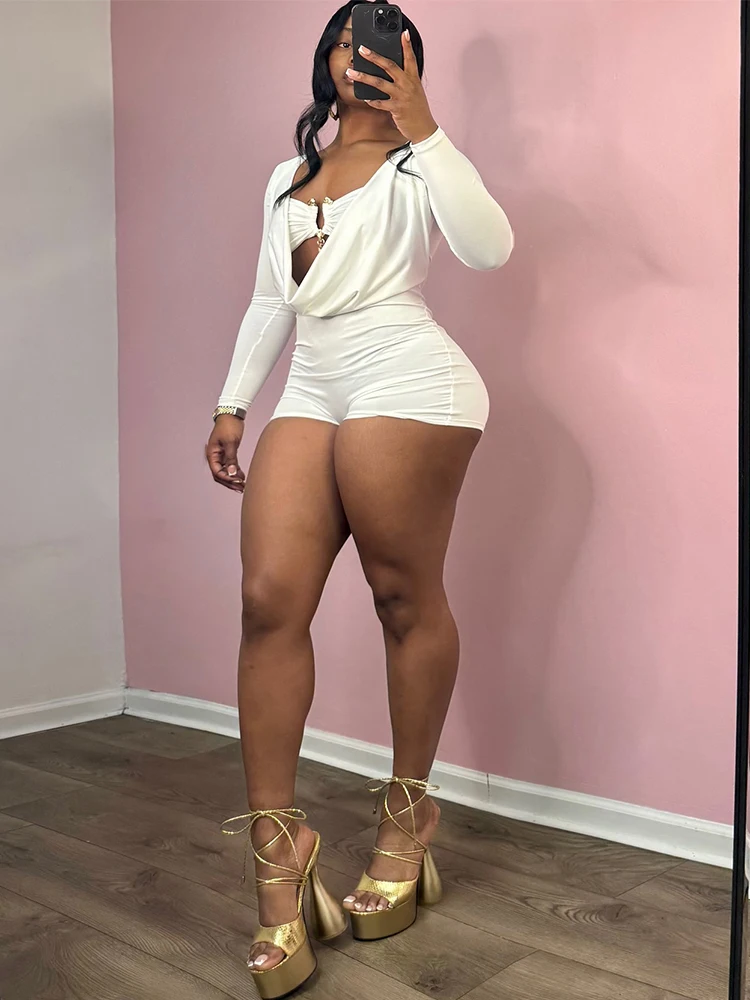 Nibber Sexy Swing Collar Sexy Women Romper+Metal buckle Bra Hipster Midnight Party Coquette New Spring Trend Workout Playsuits