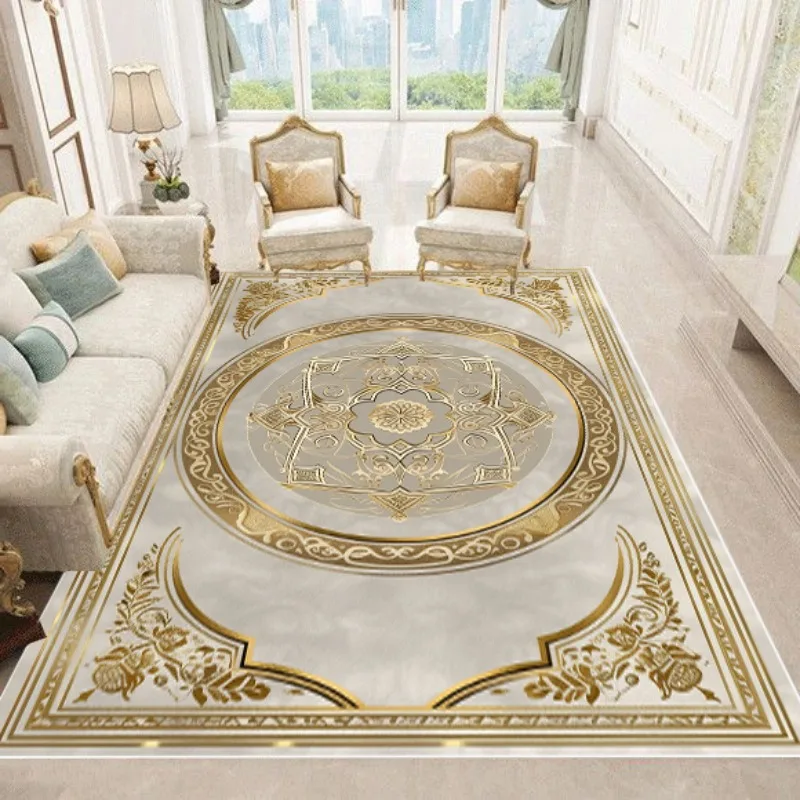 Luxury European Style Carpets Living Room Sofa Side Rugs Home Decoration Soft Golden Carpet Bedroom Cloakroom Hallway Floor Mat 2