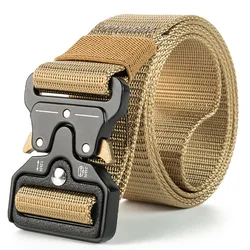 Men's Tactical Sports Belt with Quick - Release Buckle - Durable Polyester Fiber - 120cm (Khaki gold earrings)