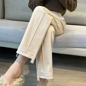 Autumn Winter Thickening Wool Harem Pants Woman High Waist Casual Big Size Ankle-length Trousers Female 1