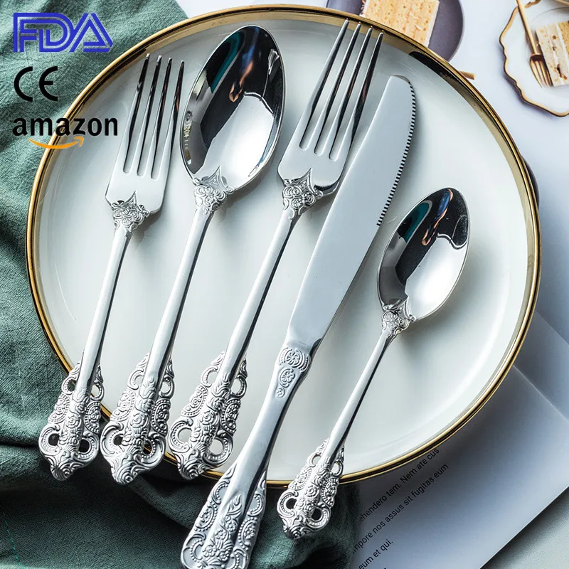 Palace Series 304 Stainless Steel Western Food Five Piece Set Retro  Embossed Steak Knife, Fork And Spoon Home Set Cutlery - Dinnerware Sets -  AliExpress