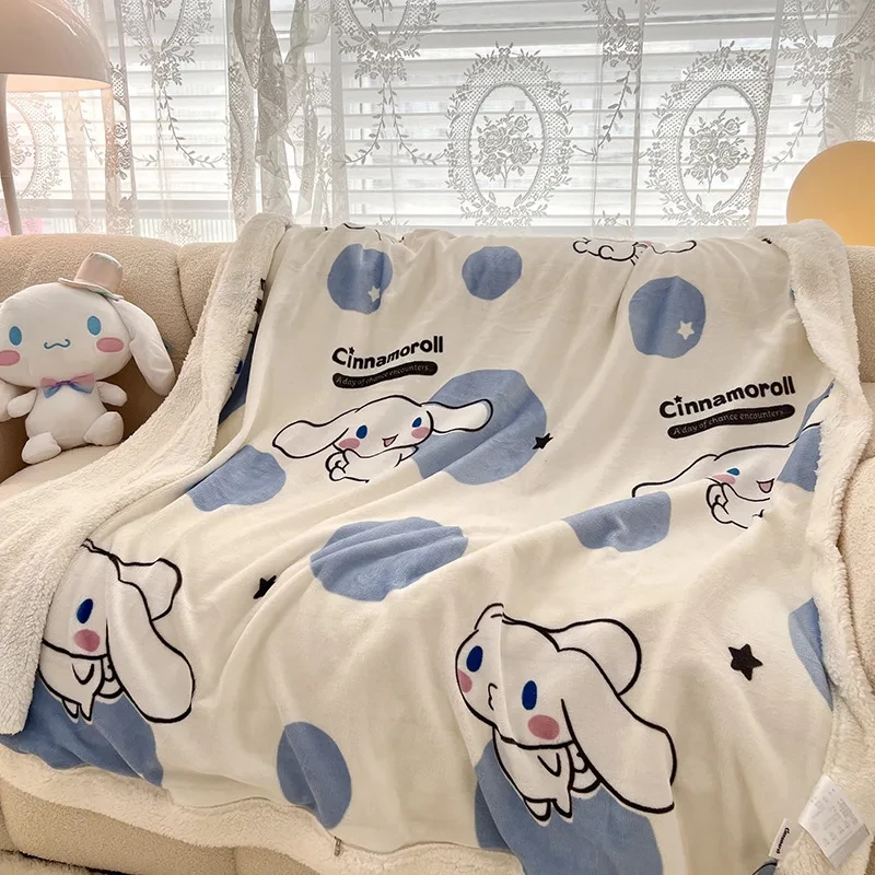 Sanrio wełna jagnięca pluszowy kocyk dla dzieci Hello Kitty Melody Kuromi Cinnamoroll kreskówka ciepły rzut narzuta na kanapę prezent dekoracja sypialni