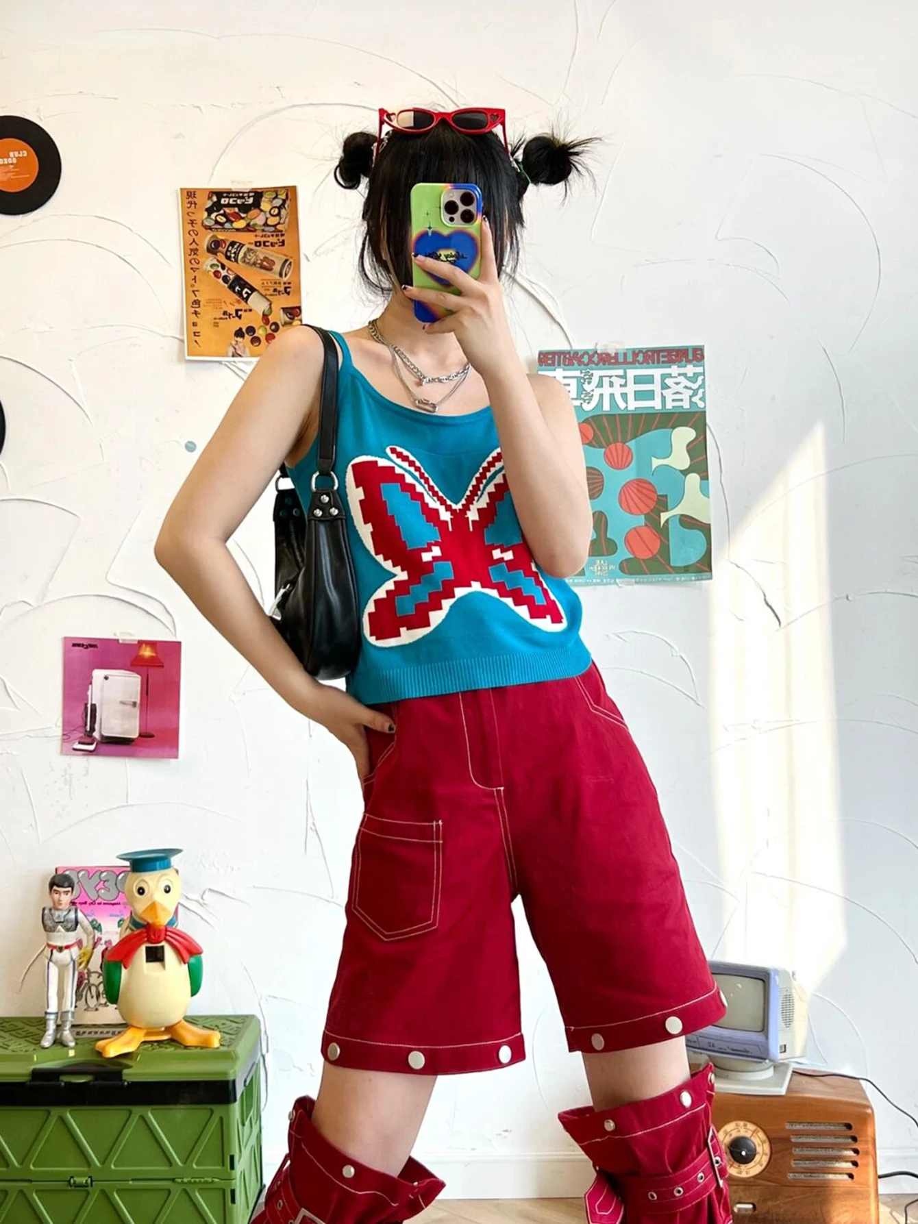 ReddaChic  2 ǽ ݹ Ʈ,  Ĺ ī ,   , Y2k Ʈ    ƮƮ