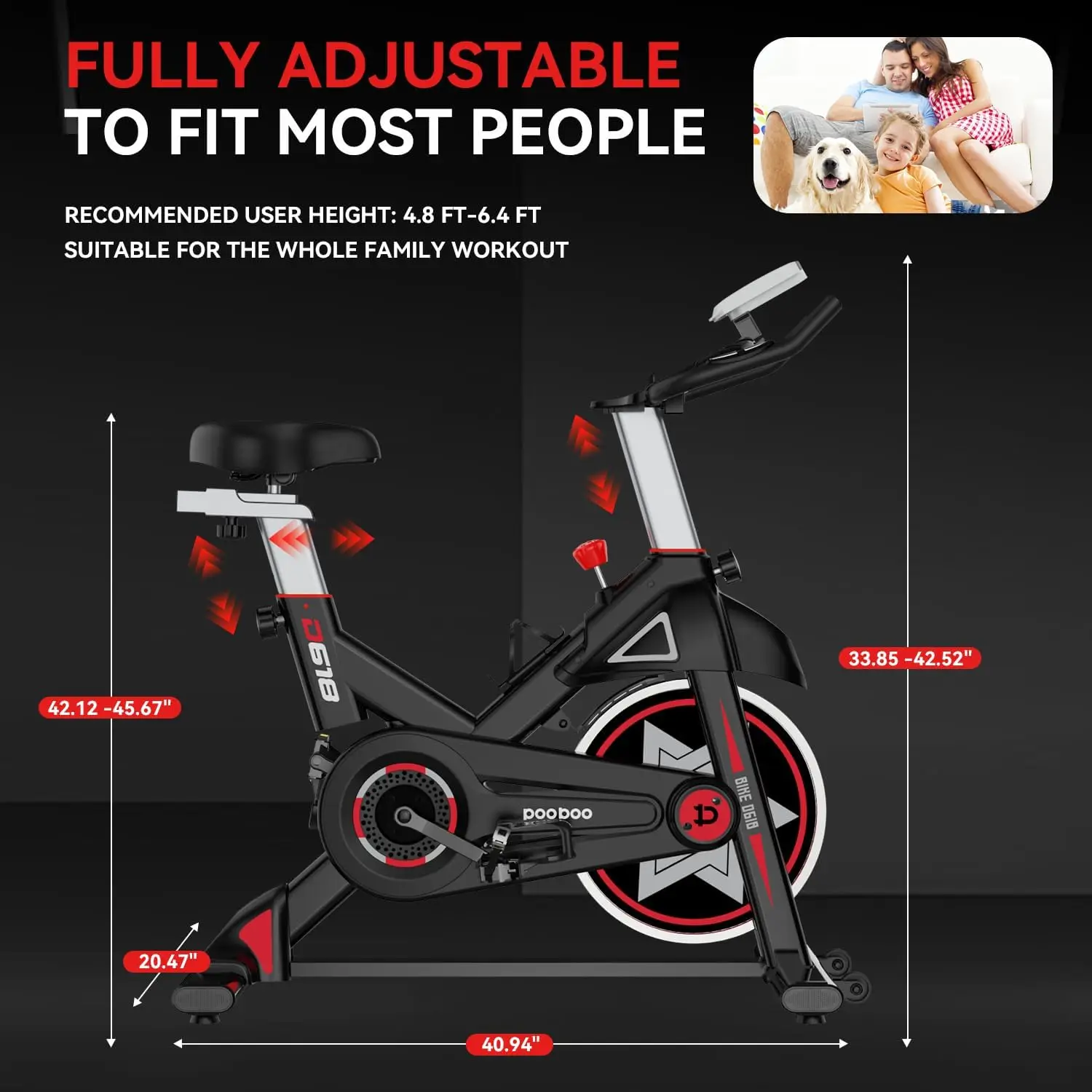 Exercise Bike, Stationary Bike for Home Gym, Magnetic Resistance Indoor Cycling Bike w/Comfortable Seat Cushion & Tablet Mount,