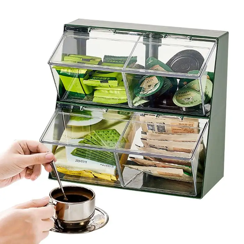 

Tea Bag Organizer 2 Tier Tea Bag Storage Holder With Clear Lid Tea Bag Caddy Storage Box For Countertops Café Kitchen Cabinets