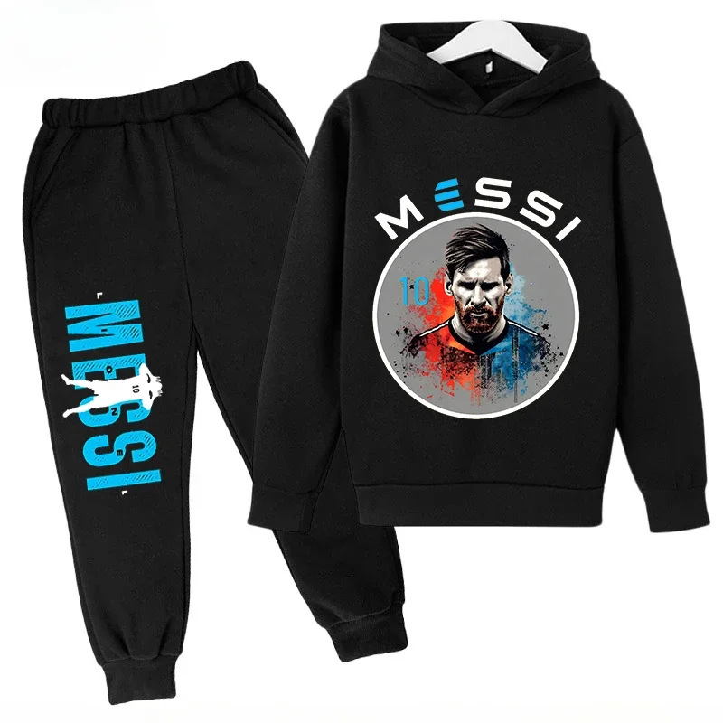 thumbnail image 1 of Conjunto de sudadera con capucha para niños de primavera, conjunto deportivo de 2 piezas, sudadera y pantalones, ropa para niños y niñas con estampado de Messi, ropa para bebés, 1 of 5