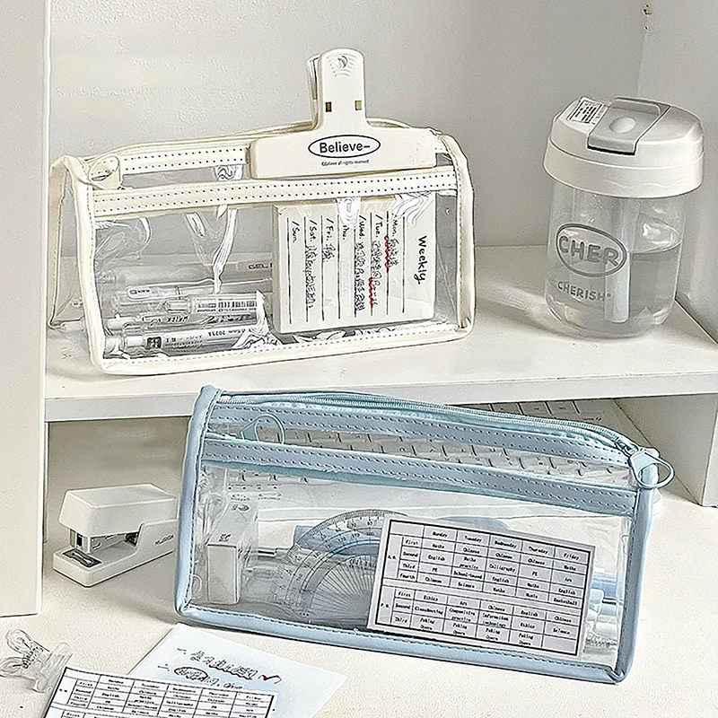 

1PC Large Capacity Transparent Pencil Bag Portable Simple Pencil Case School Accessories Supplies Stationery Holder Bag Pen Case