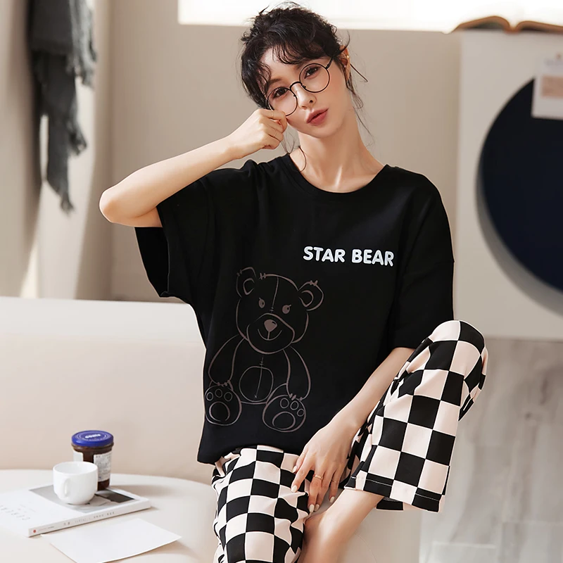 

Plus Size 5XL For 110kg Women Cotton Sleepwear Summer Short Home wear Cartoon Cute Nightwear Pjs Female Young Girl Pijamas Mujer