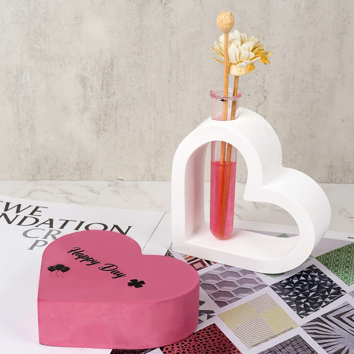 Heart Shape Flower Pot Silicone Mold DIY Love Hydroponics Test Tube Vase Making Plaster Resin Casting Molds Home Deco Craft Gift