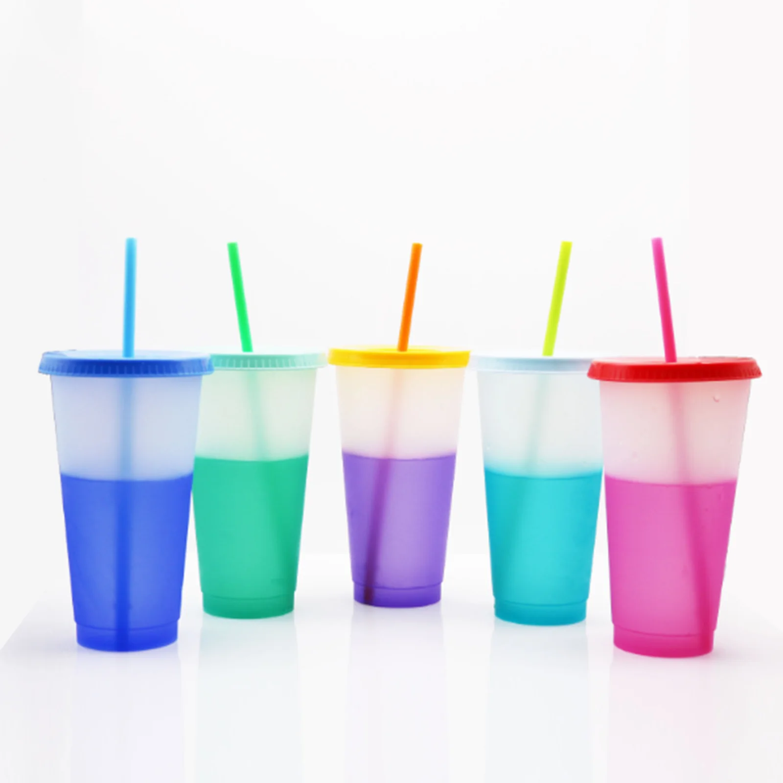 9 Pcs Color Changing Cups with Lids & Straws, 24 oz Cute Reusable Plastic Tumblers  Bulk, Party Tumbler Ice Cold Drinking Cup for Kids & Adults 