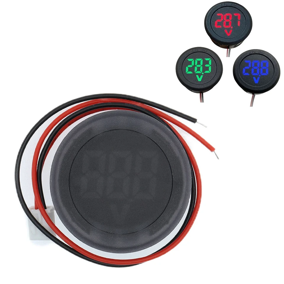 Voltmetro Circolare Impermeabile per auto DC4-100V con Display digitale a LED, Mini Voltmetro Circolare Impermeabile a LED per Barche, Veicoli, Camion, Blu(2 pezzi