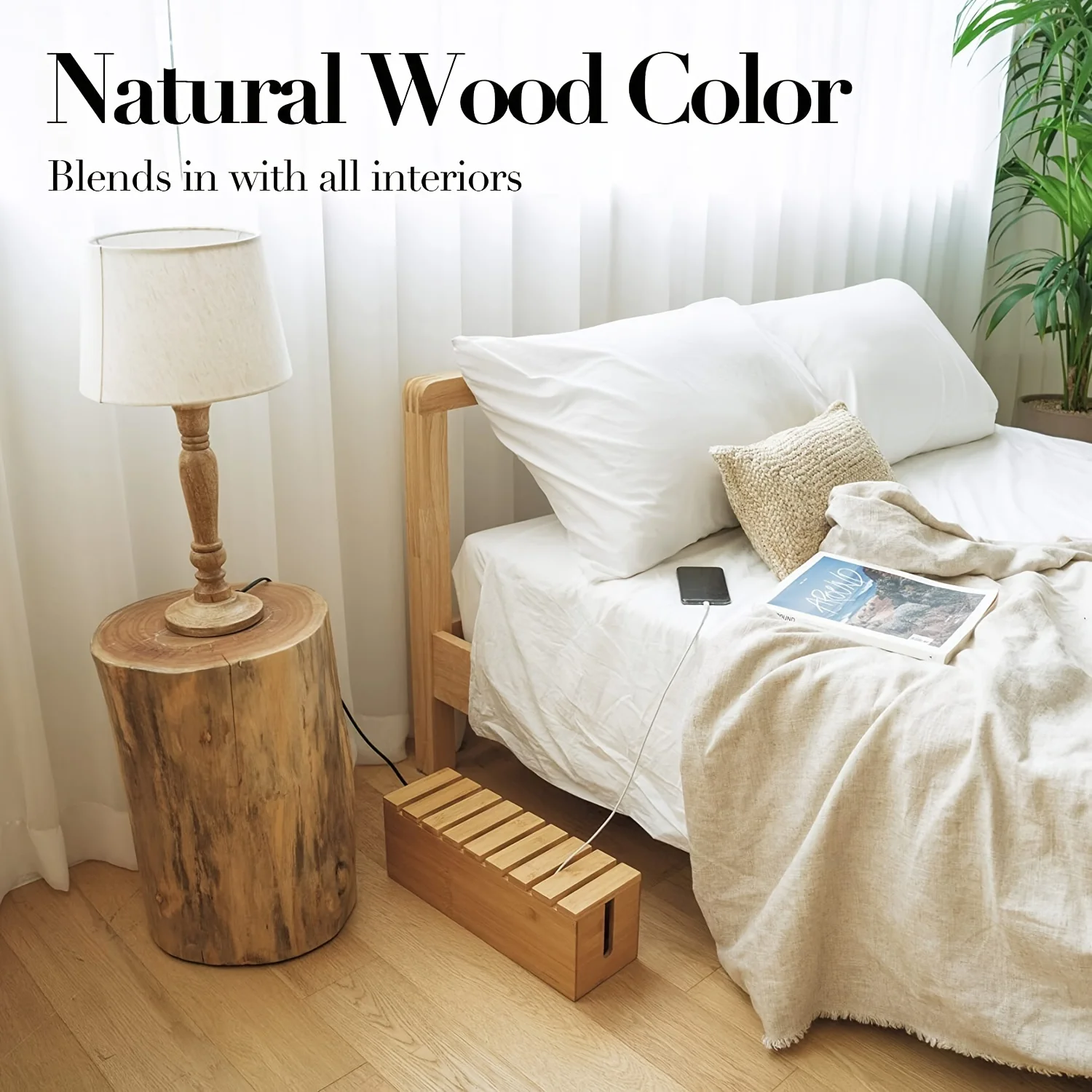 1pc Wood Wire Storage Box, Data Cable Storage Box, Power Cable Management Sorting Box, Socket Computer Cable Rack, Plug Box 2