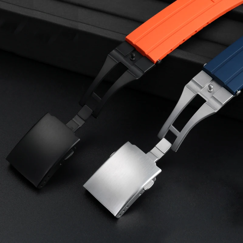 Premium Arc Mouth Watchband - Rubber Strap in Black, Orange, and Blue