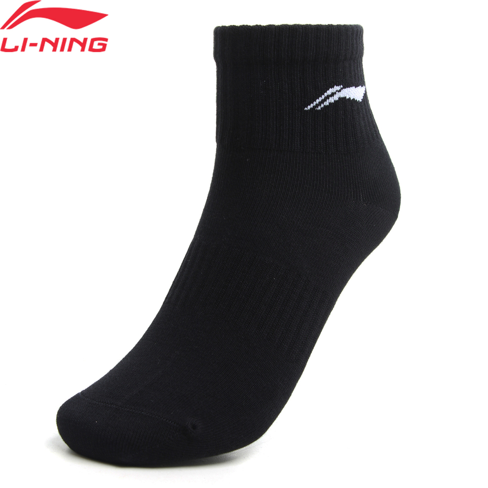 Li-Ning Men Women Sports Style Socks 22-26cm Black White Solid Color LiNing LOGO Unisex Comfortable Breathable Sock AWSU029