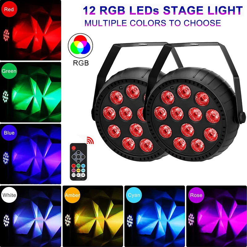 2Pcs Stage LED RGB Mini Par Light With Remote Control Sound Activated For DJ Disco Party Wedding Birthday Dance Stage Lighting