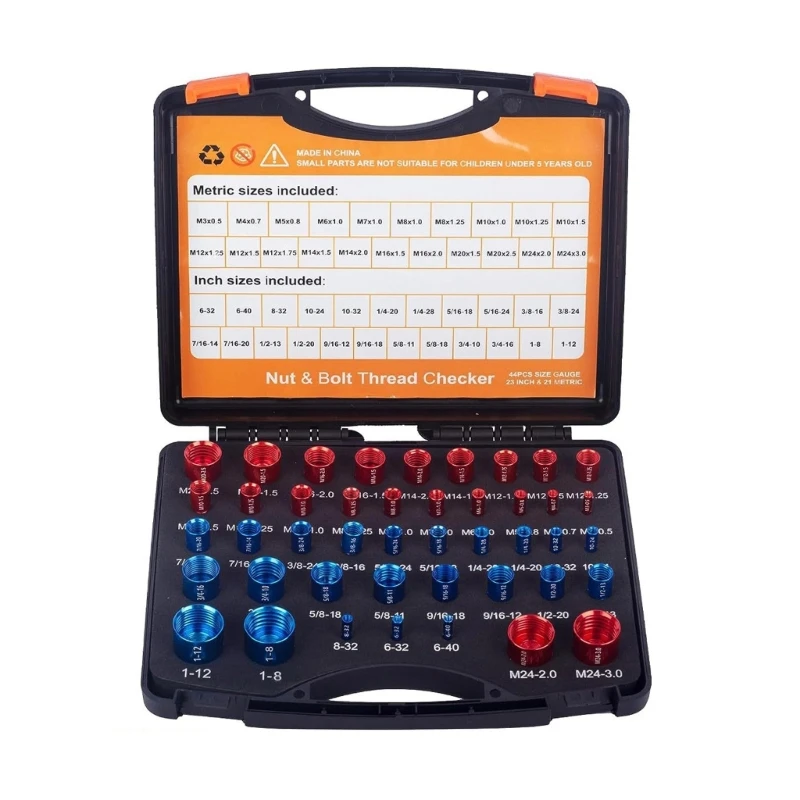 26/44Pcs 검사 측정 도구 인치 미터법 볼트 너트 나사 스레드 검사기 세트
