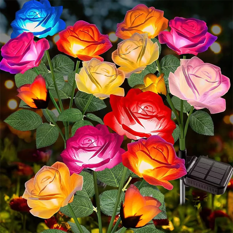 Solar Lights 5 Heads Outdoor Decorative Rose Flower Lawn Lamp for Garden
