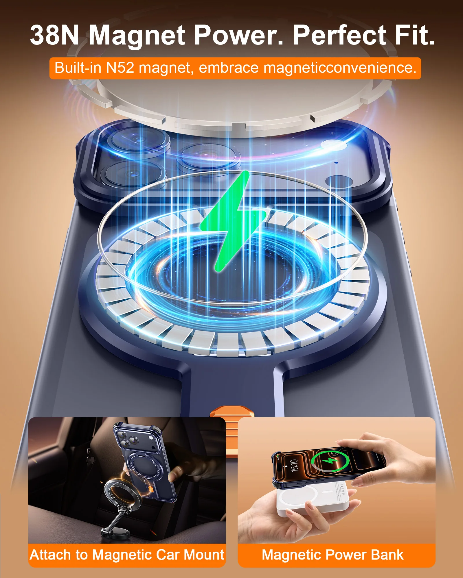 Eary for iPhone 17 Pro Max Aluminum Frameless Case Compatible for MagSafe 360°Rotate Stand Thicken Shockproof Protection Bumper