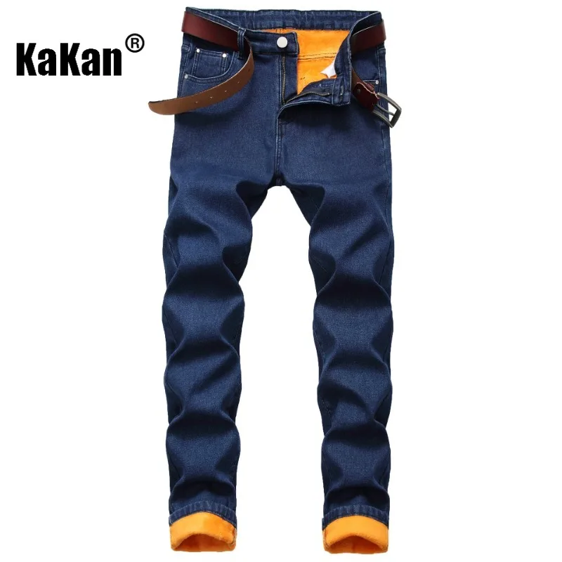 Kakan - European and American New Winter Plush Composite Warm Jeans for Men, Straight Fitting and Thickened Long Jeans K10-7003