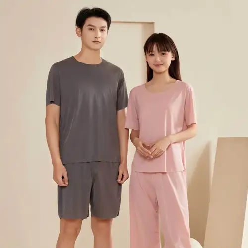 남성용 잠옷 수트 티셔츠 반바지, 캐주얼 홈웨어 세트, 트레이스리스 라운드 넥, 여름 캐주얼 2