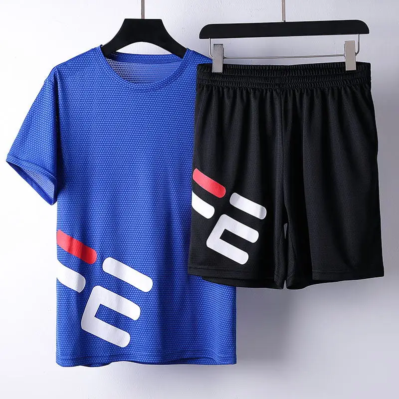 

Men Tracksuit 2 Piece Set Summer quick-drying Sport Suit Short Sleeve T Shirt And Shorts Casual Jogging Sportswear Man Clothing
